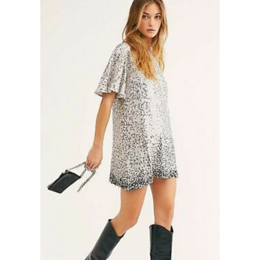 Free People Silver Sequin Mini Dress